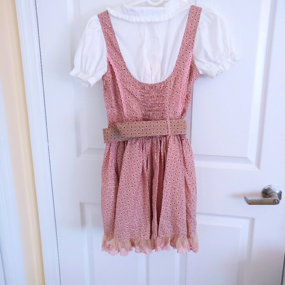Inset Blouse Lace-Trim Belted Dress Small - Picture 4 of 9